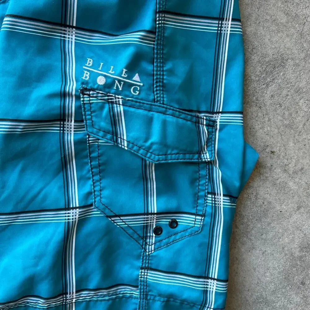 Vintage baggy grail plaid teal billabong board short swimsuit